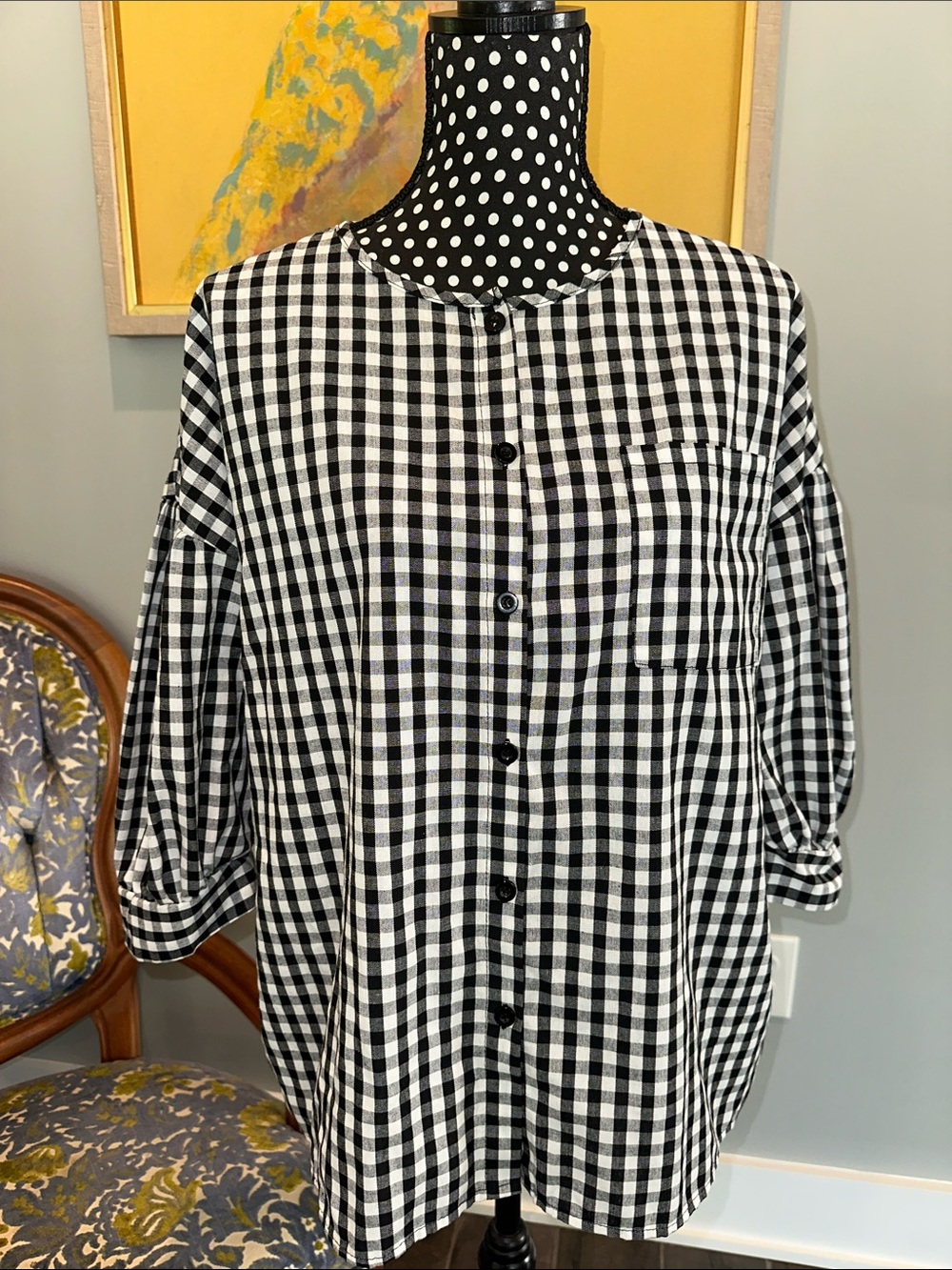 Dazy Black & White Gingham Button-Front Top